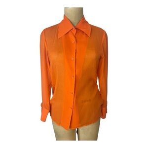 Alice + Olivia Silk Sheeran Vibrant Orange Button-Down Shirt
